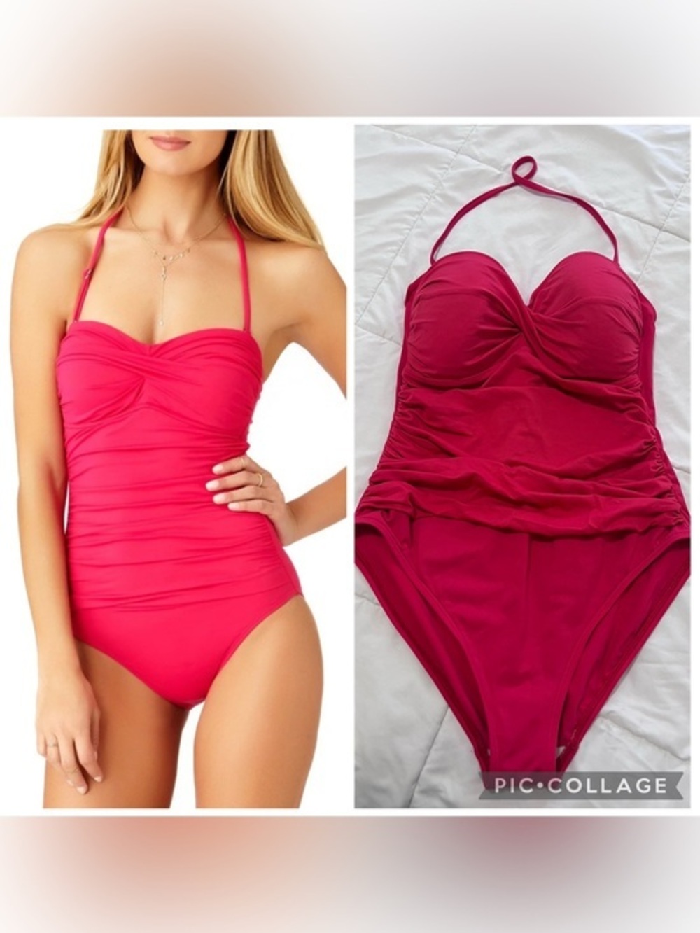La Blanca Fuchsia Ruched Halter One-Piece Swimsuit size 12